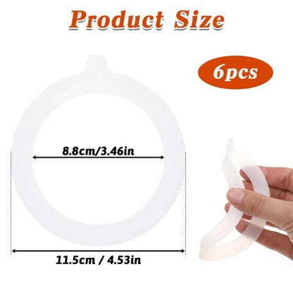6PCS Silicone Jar Gaskets, Large 11.5cm (Outer) / 8.8cm (Inner), Clear