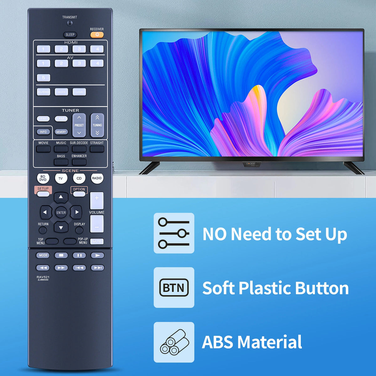 RAV521 ZJ66500 Remote Control For Yamaha AV Receiver RX-V377 YHT-4910U