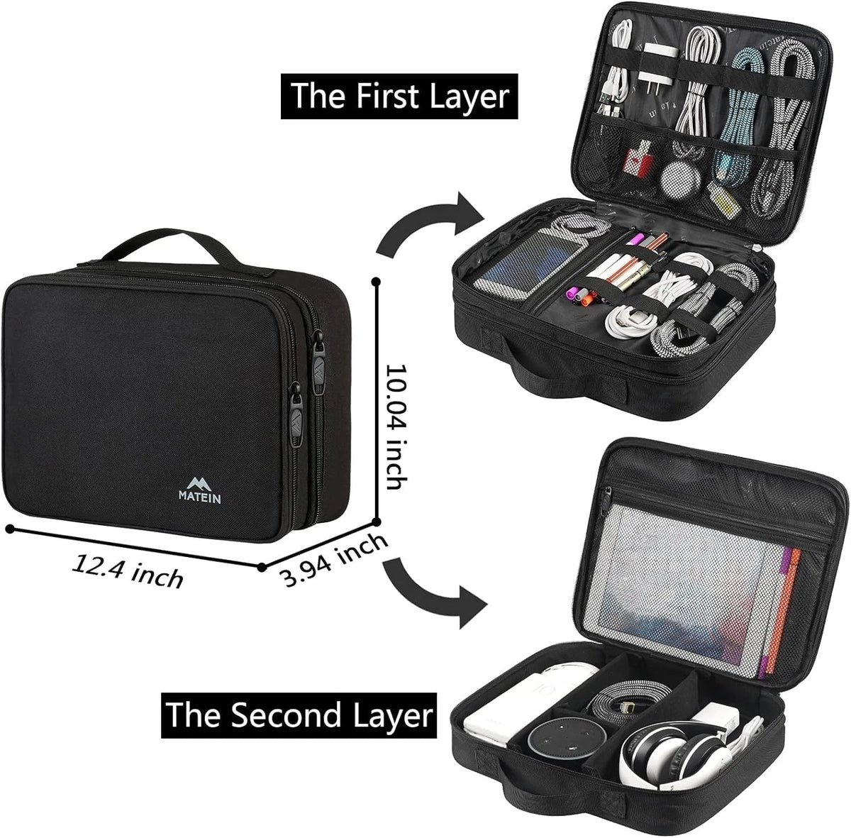 MATEIN Cable Organizer Bag, Large Travel Storage Bag Large, Antique Black
