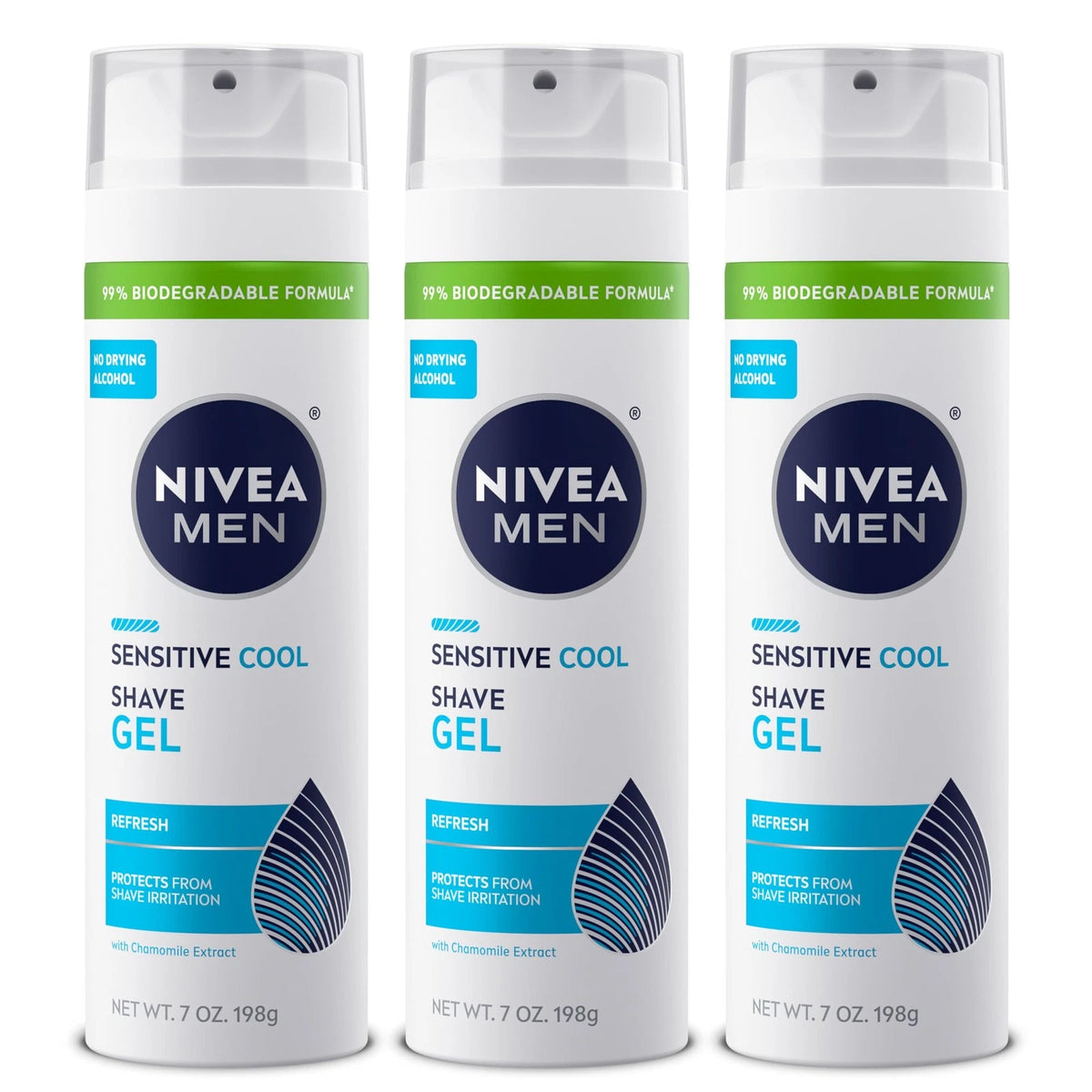 NIVEA MEN Sensitive Cool Shave Gel for 7 Ounce (Pack of 3), white