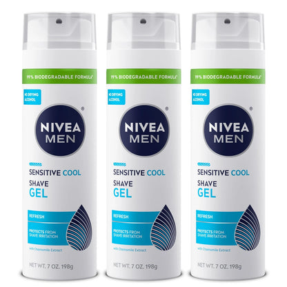 NIVEA MEN Sensitive Cool Shave Gel for 7 Ounce (Pack of 3), white