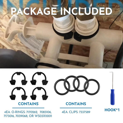 1" Water Softener Clips Kit 7337589 and O-Ring (7170262, 7083106, Black