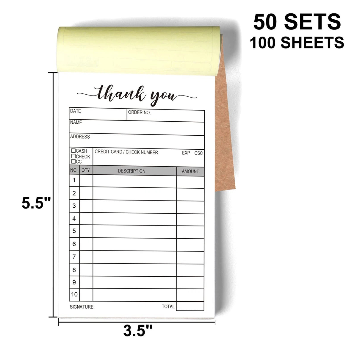 2 Packs 50-Set Thank You Receipt Book, Carbon Duplicate Copy Sales Receipt...