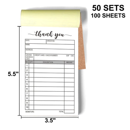 2 Packs 50-Set Thank You Receipt Book, Carbon Duplicate Copy Sales Receipt...