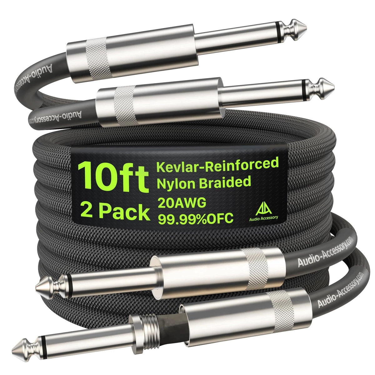 AA AUDIO ACCESSORY Guitar Cable 10 ft 2 Pack, Nylon Braided 10 ft, Black