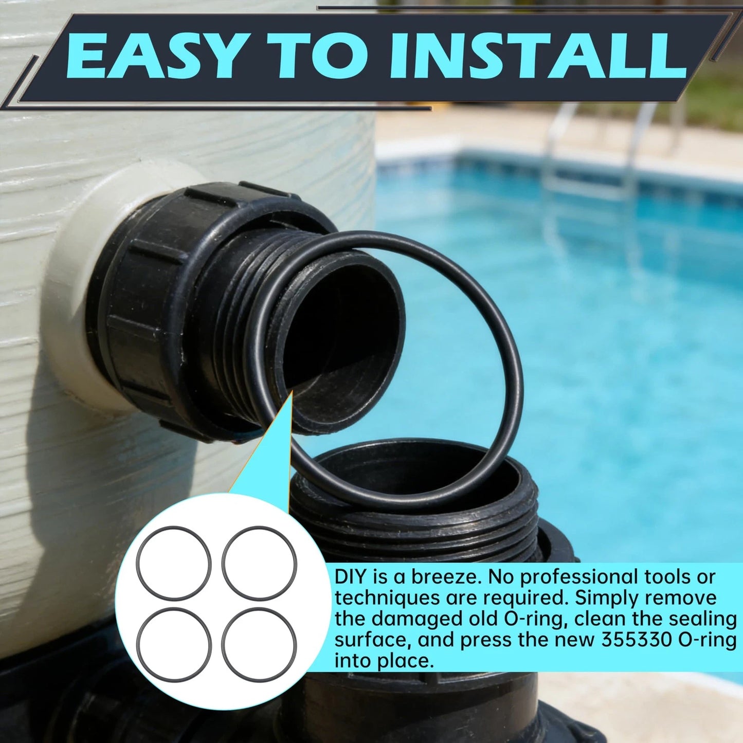 4-Pack Replacement O-Rings 355330 – for Pentair Filters, Skimmers, and Black