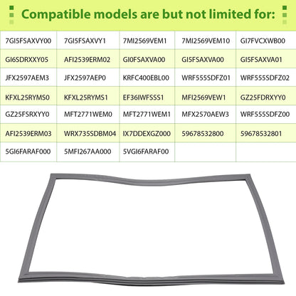 Refrigerator Freezer Door Gasket (Gray) Replaces W10714545 WPW10714545
