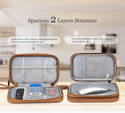 Electronic Organizer Travel Cable Accessories Case, L, Double Layer - Brown
