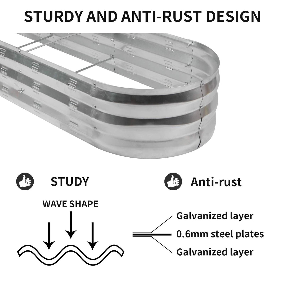 GADI 67-Inch Galvanized Raised Garden Bed, 67"L x 20"W x10"H, Color A- Silver