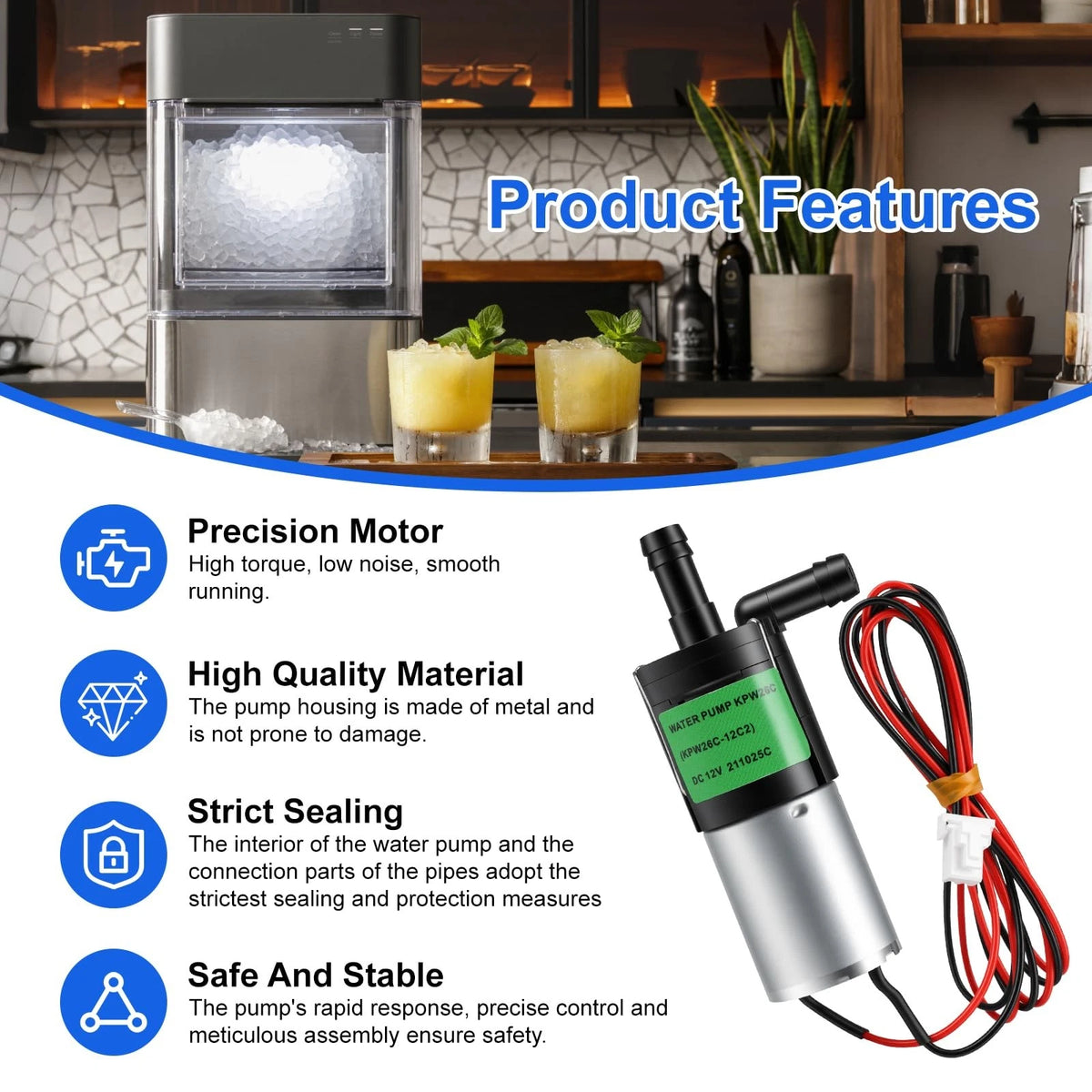 KPW26C-12C2 Water Pump KPW26C Compatible with G E Profile Opal Ice Maker