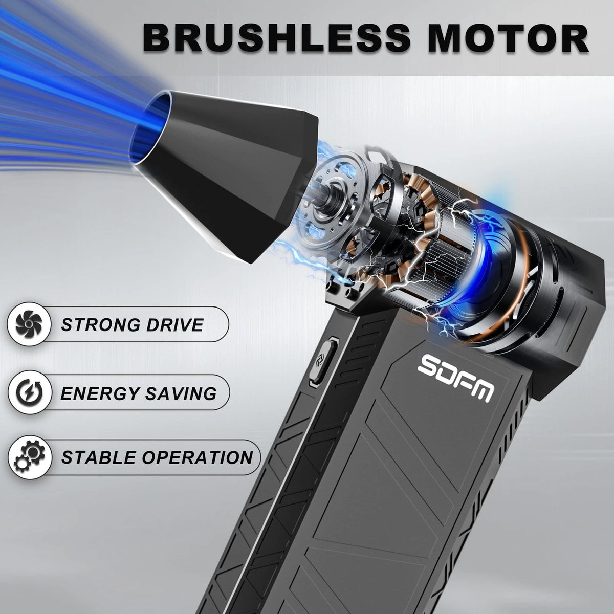 SDFM Electric Air Duster - 130000RPM Compressed Duster，3 Gear Black