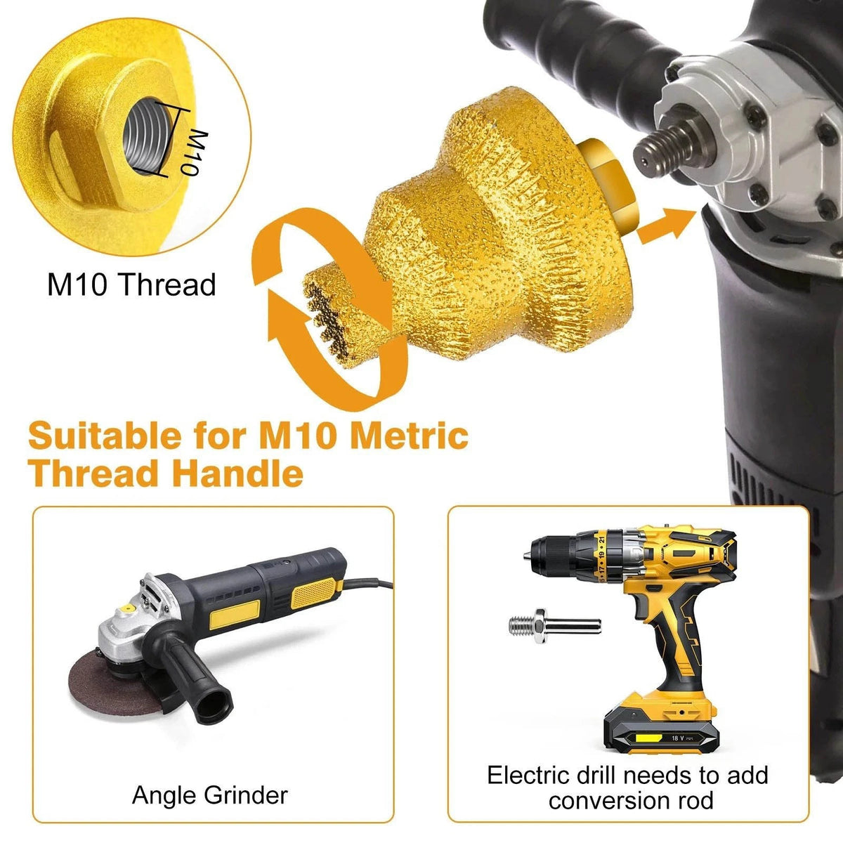 Gold Diamond Coated Step Drill 20/35/50mm for Quartzite Microcrystalline Stone