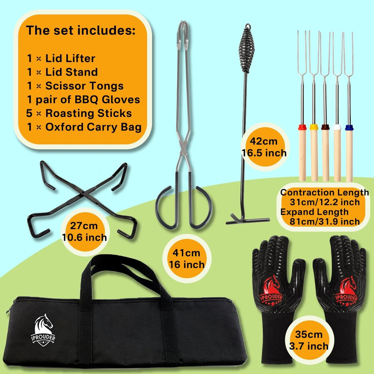 IPROUDER 6-in-1 Dutch Oven Camping Accessories Kit - 6 piece set, Black