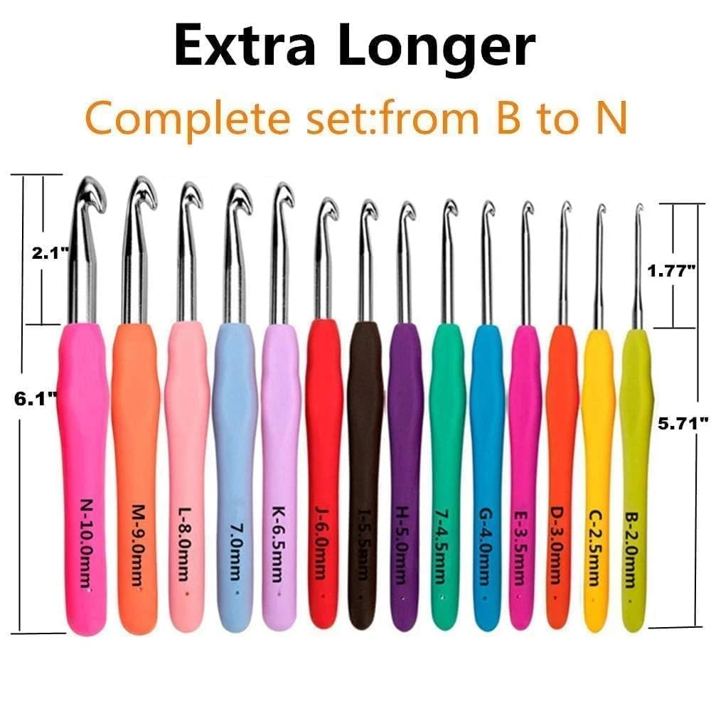 Yarniss Crochet Hooks,14 Size Set 14 Size(2.0~10.0mm), MultiColor