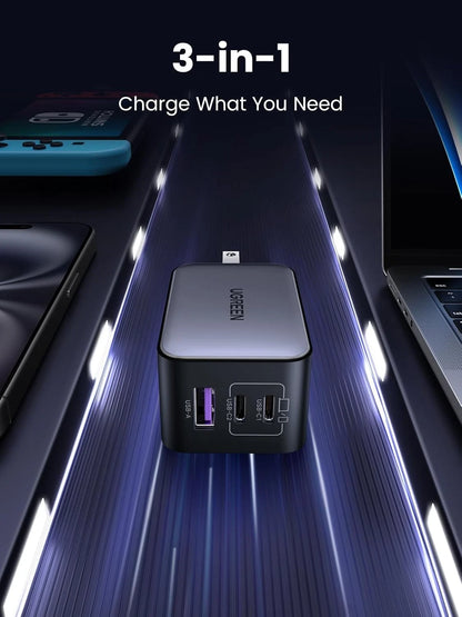 UGREEN 65W USB C Charger Block, Nexode 3-Port GaN Fast Type C Charger, Black