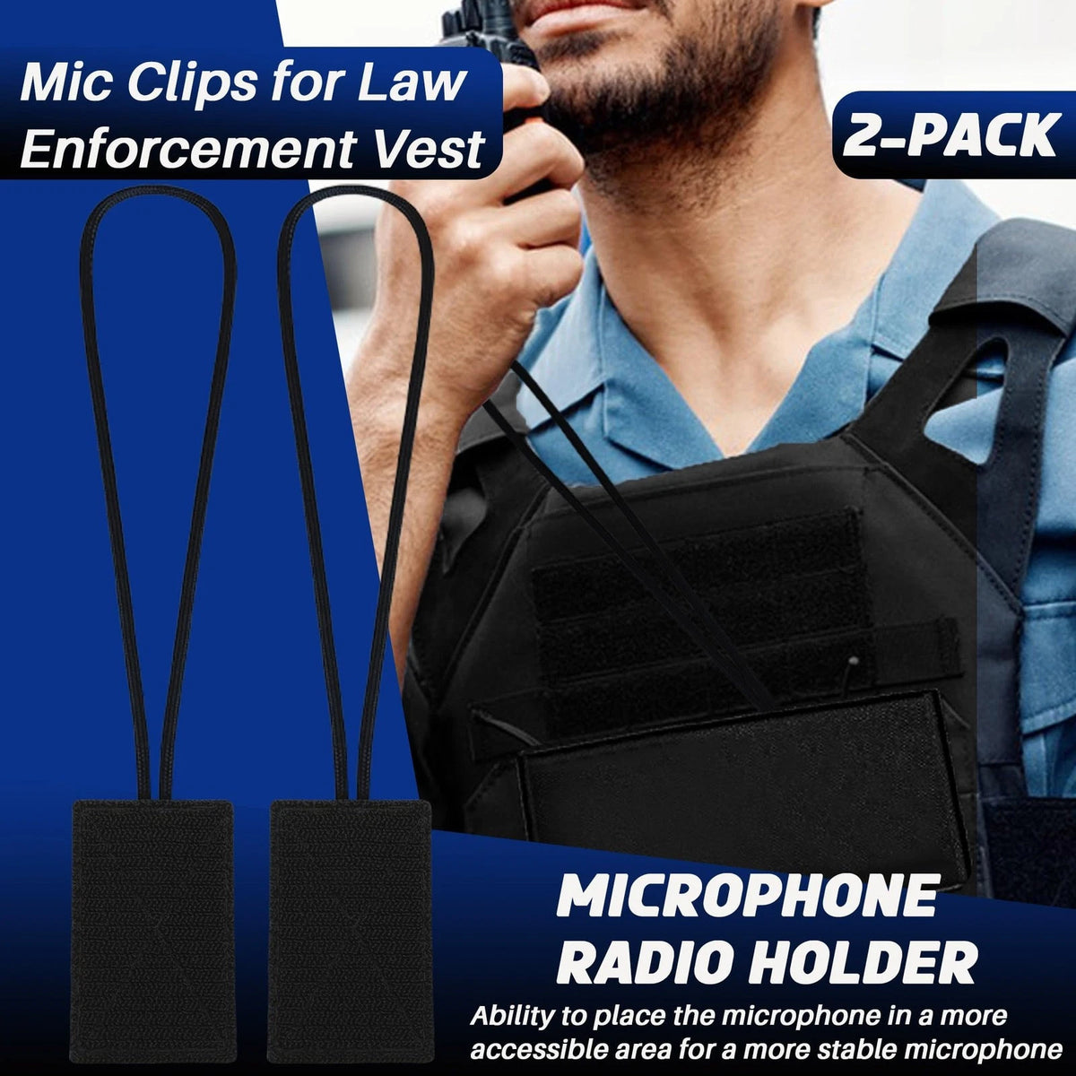 Terixe 2 Pack Mic Clips for Law Enforcement, Black Radio Holders, Mic...