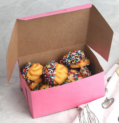 MT Products Pink Cookie Boxes 6" x 4 1/2" x 2 3/4" - Elegant 6 X 4 X 2,