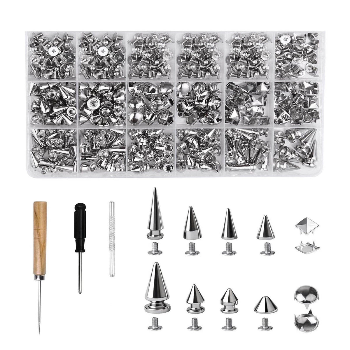 DIY Leather Jacket Spikes and Studs Kit 455PCS Cone Square Dome with Tools