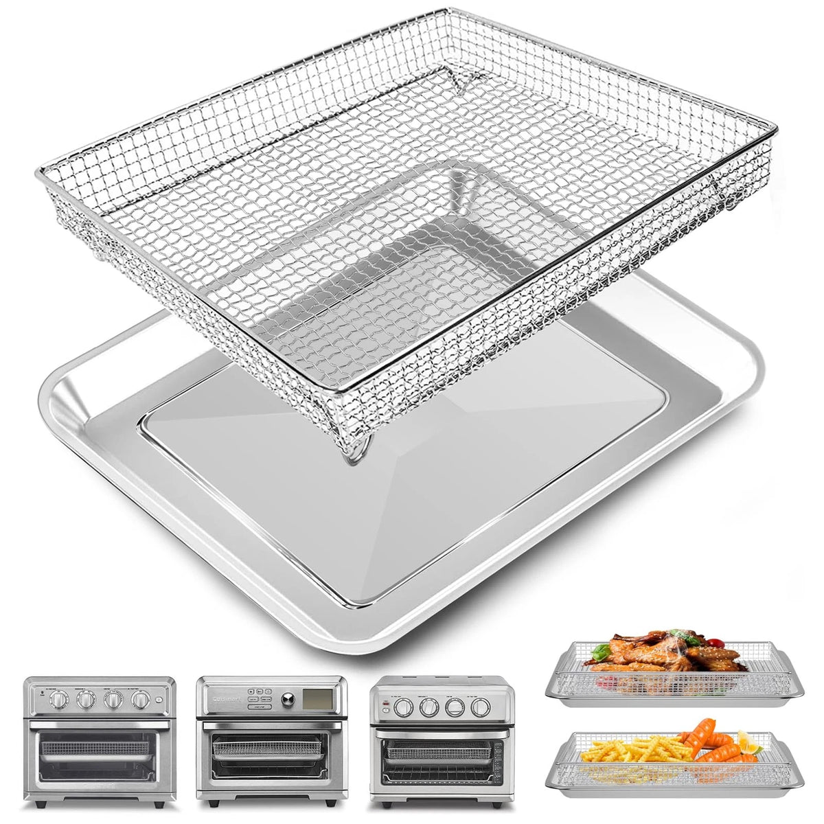 Air Fryer Basket Tray 12.4''x11'' For 1 Set and Basket, Silver