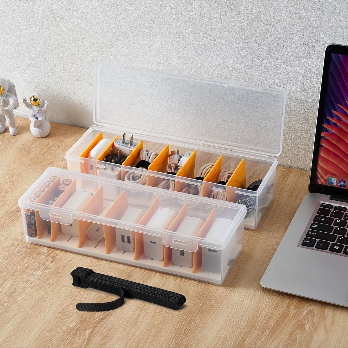 Fzooua 2 Pack Cable Organizer Storage Box with 16 2 PACK, Transparent