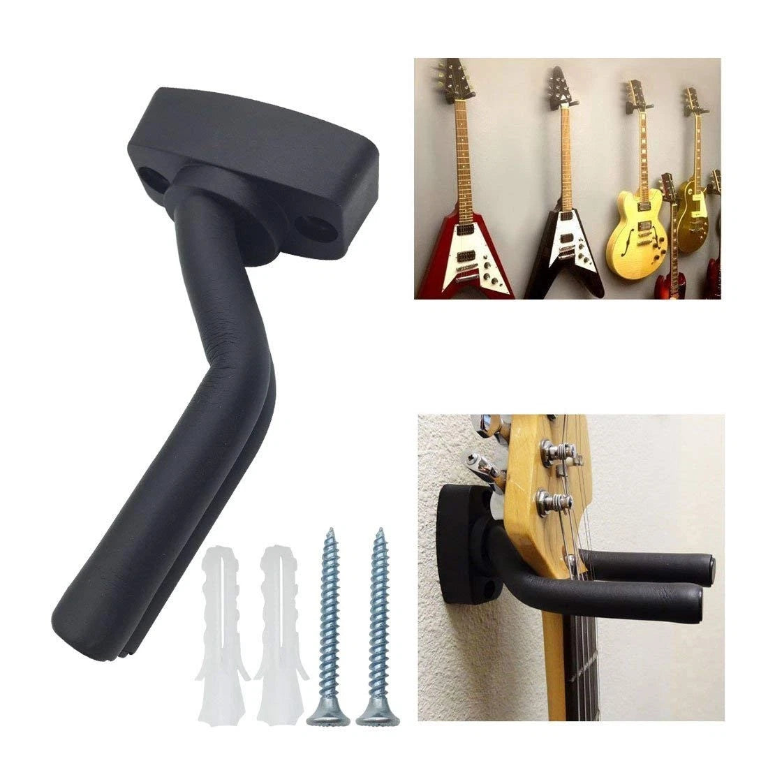 VEIDIA 6 Pcs Guitar Hangers Keep Hook Holder Wall Mount for All Size Black