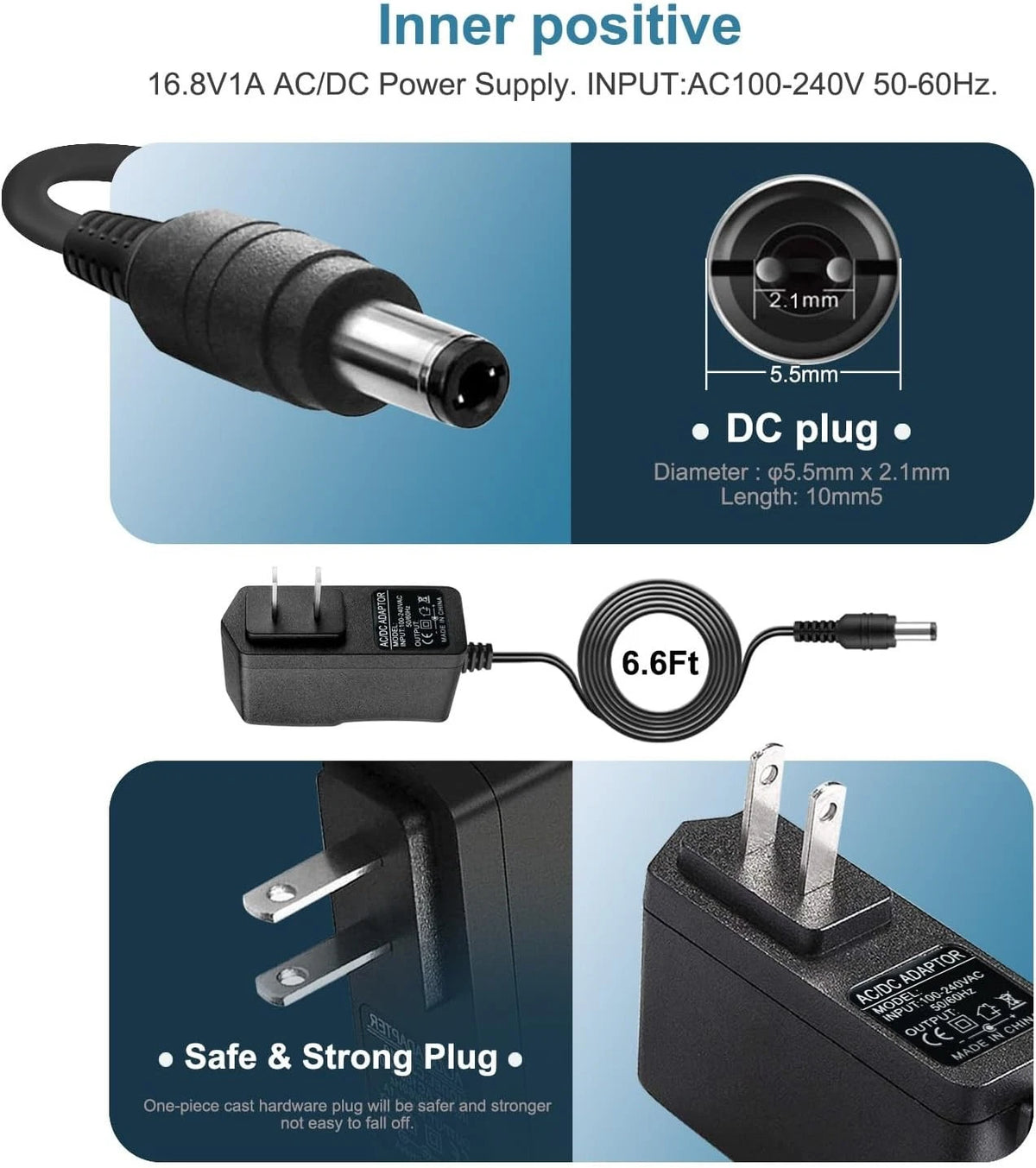 12.6V AC/DC Massage Gun Charger Adapter Compatible with Cholas KZD02, Black