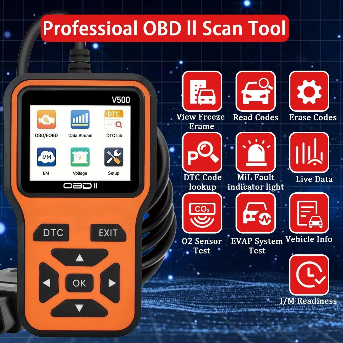 OBD2 Scanner Diagnostic Tool - Check Engine Light Code Orange