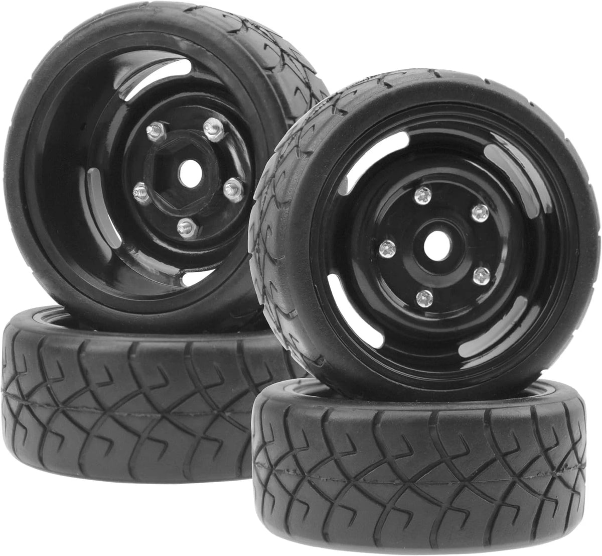 ShareGoo RC 1/10 Scale On Road Tires OD2.55 Rubber & Wheel Rims 12mm Hex...