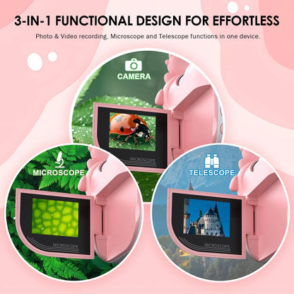 Zynoscope Microscope for Kids 1000X Magnification, 3-in-1 Handheld Pink