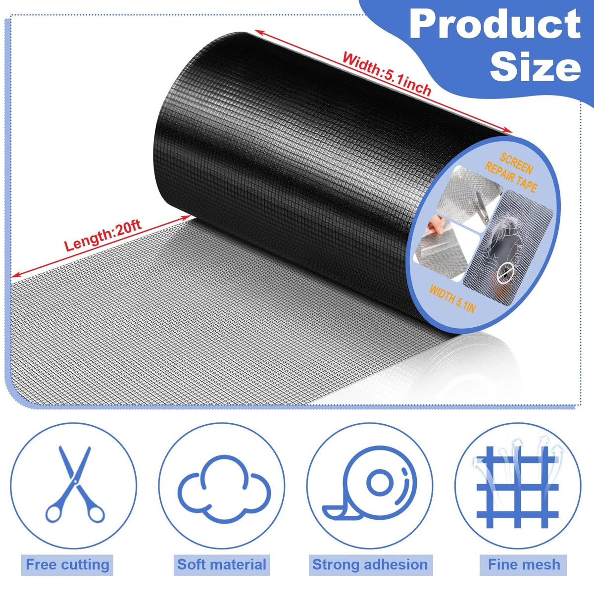 CroBlissful Extra Wide 5 inch x 20 ft Window Screen 5 Inch x 20 ft, Black
