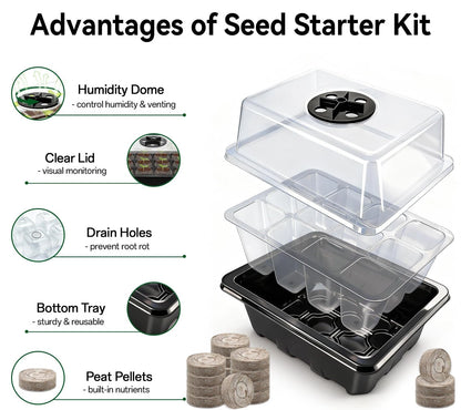 Halatool 4 Pack Seed Starter Tray with 50 PCS Peat 4 Set-black, Black