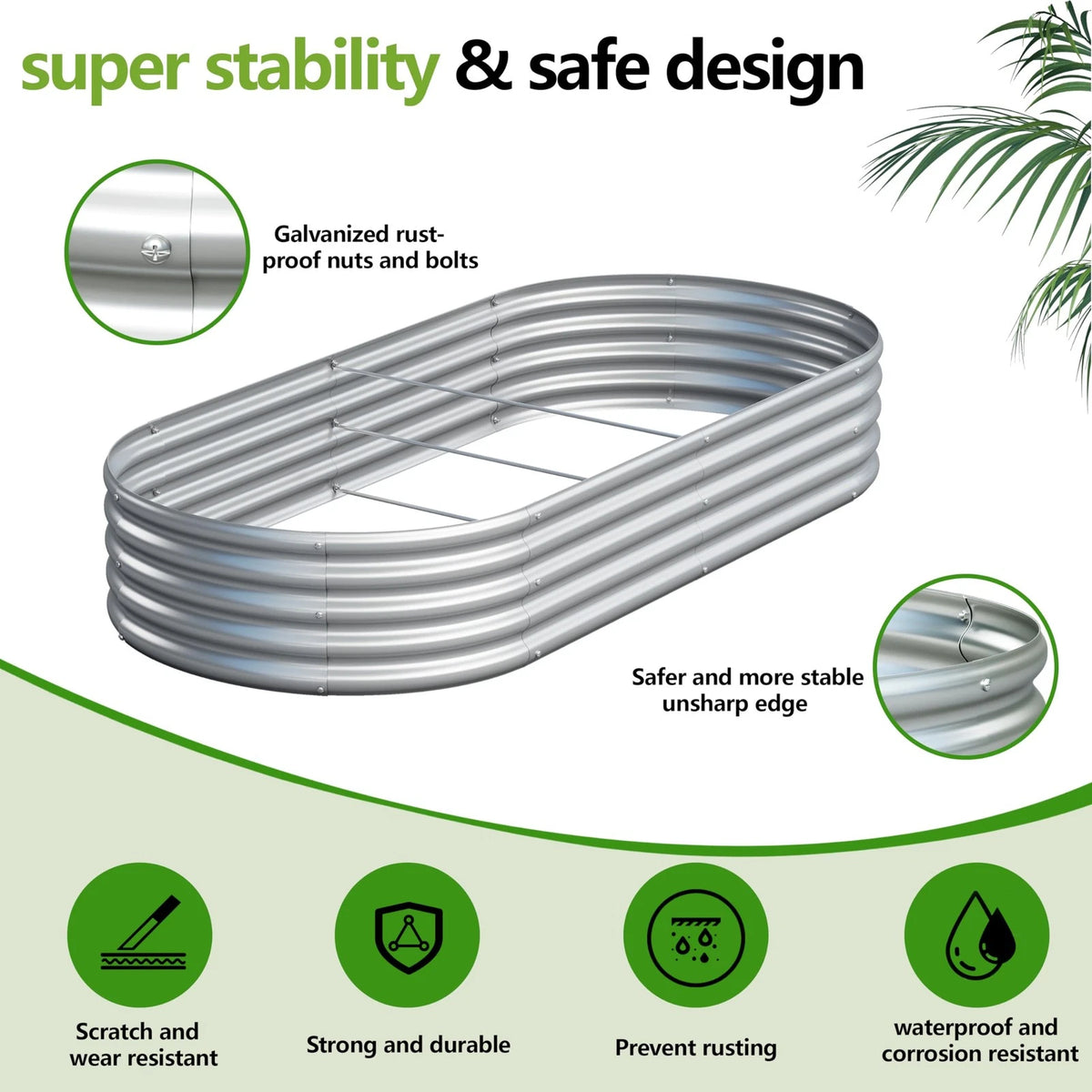 Easllre 2PCS 6x3x1ft Galvanized Metal Raised Garden Bed 6x3x1(2PCS), Silver