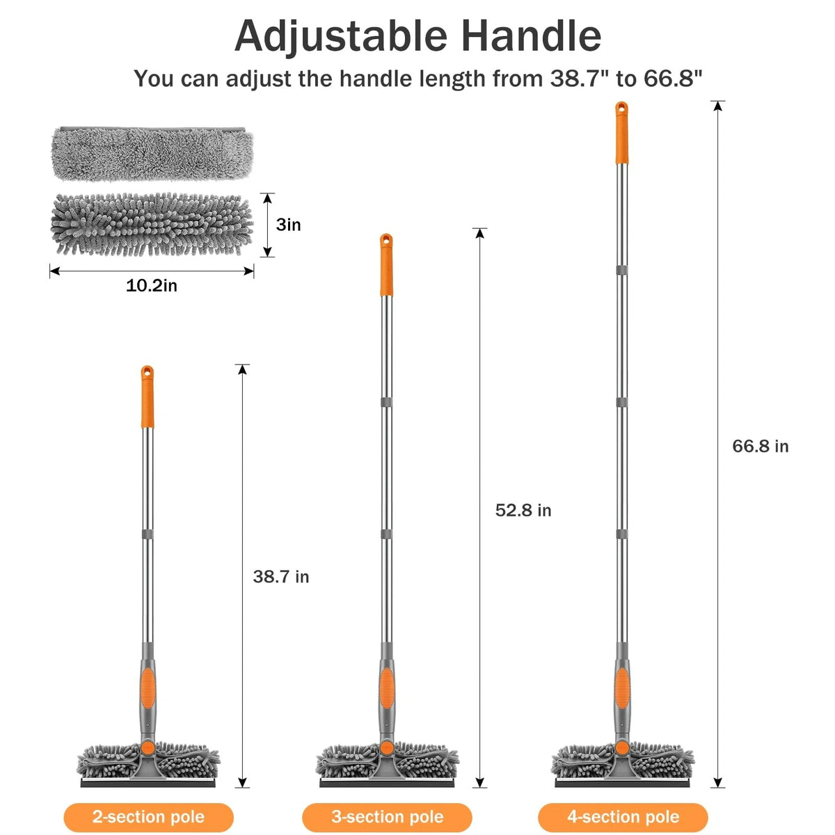 SetSail Window Squeegee with 66in Extension Pole 2-in-1 Grey Orange