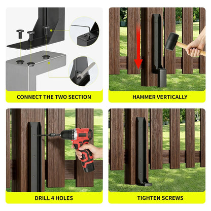 2pcs Fence Post Repair Kit - Fix Rotted or 1.96” x31.5” x15.75 in, Black