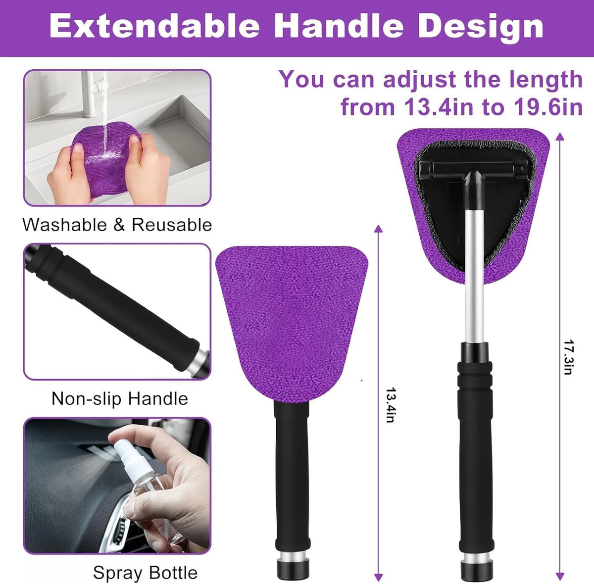 Viewsun Windshield Cleaner Tool, 17Pcs Purple Car Interior Cleaning