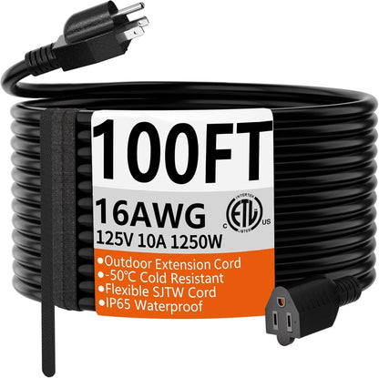 HUANCHAIN 100 FT 16 Gauge Black Indoor Outdoor Extension Cord 100 FT,