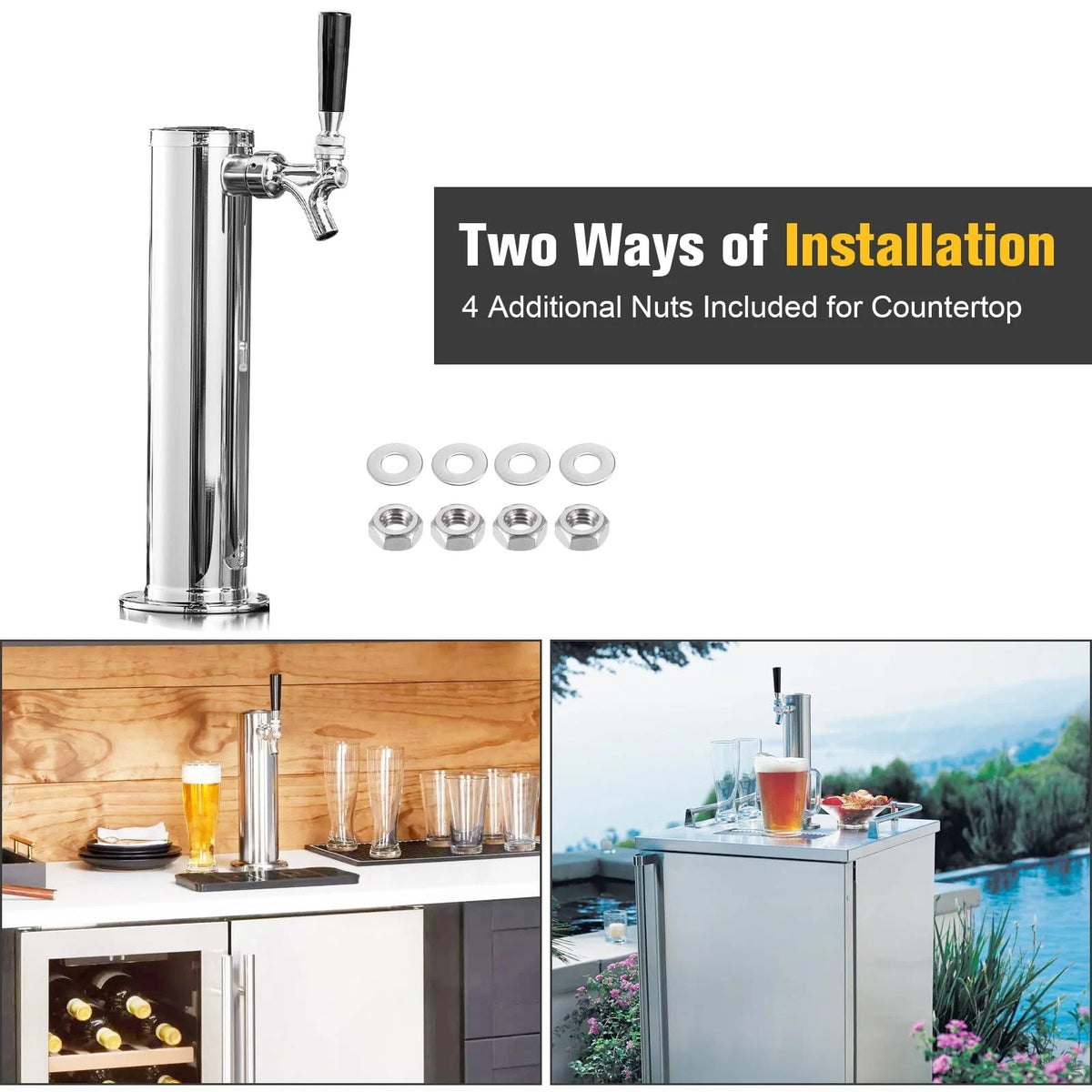 Hgkeke Beer Tower Single Tap Draft Tower, Silver