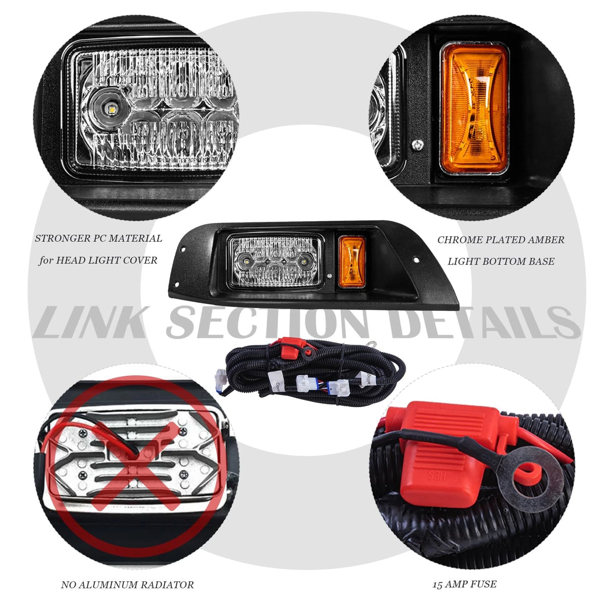 VPAHub EZGO TXT 1996-2013 LED Adjustable Light Kit 48V, 2 Black/Amber/Clear