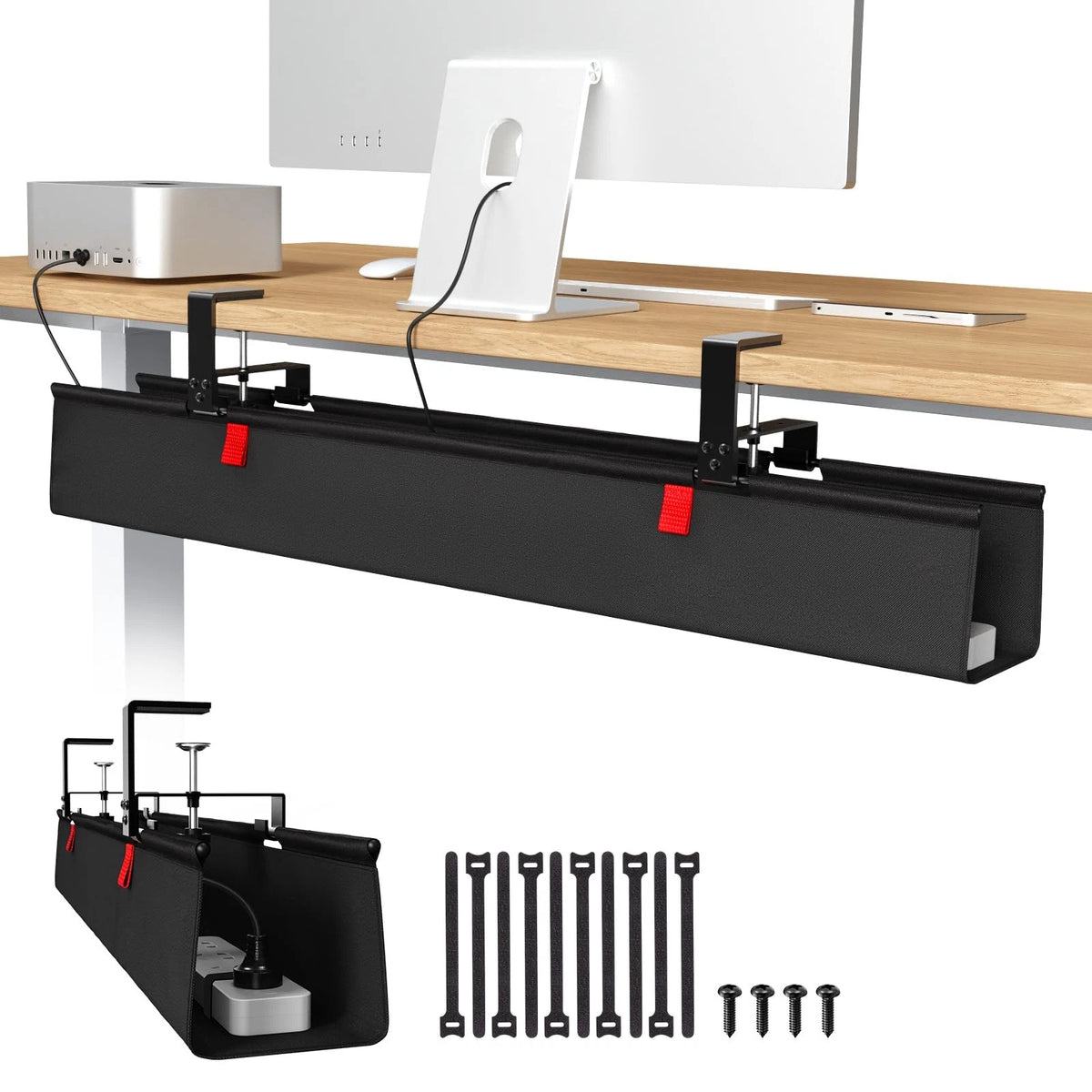 Univivi No Drill Under Desk Cable Management Tray, 36" 36"L x 5.5"W, Black