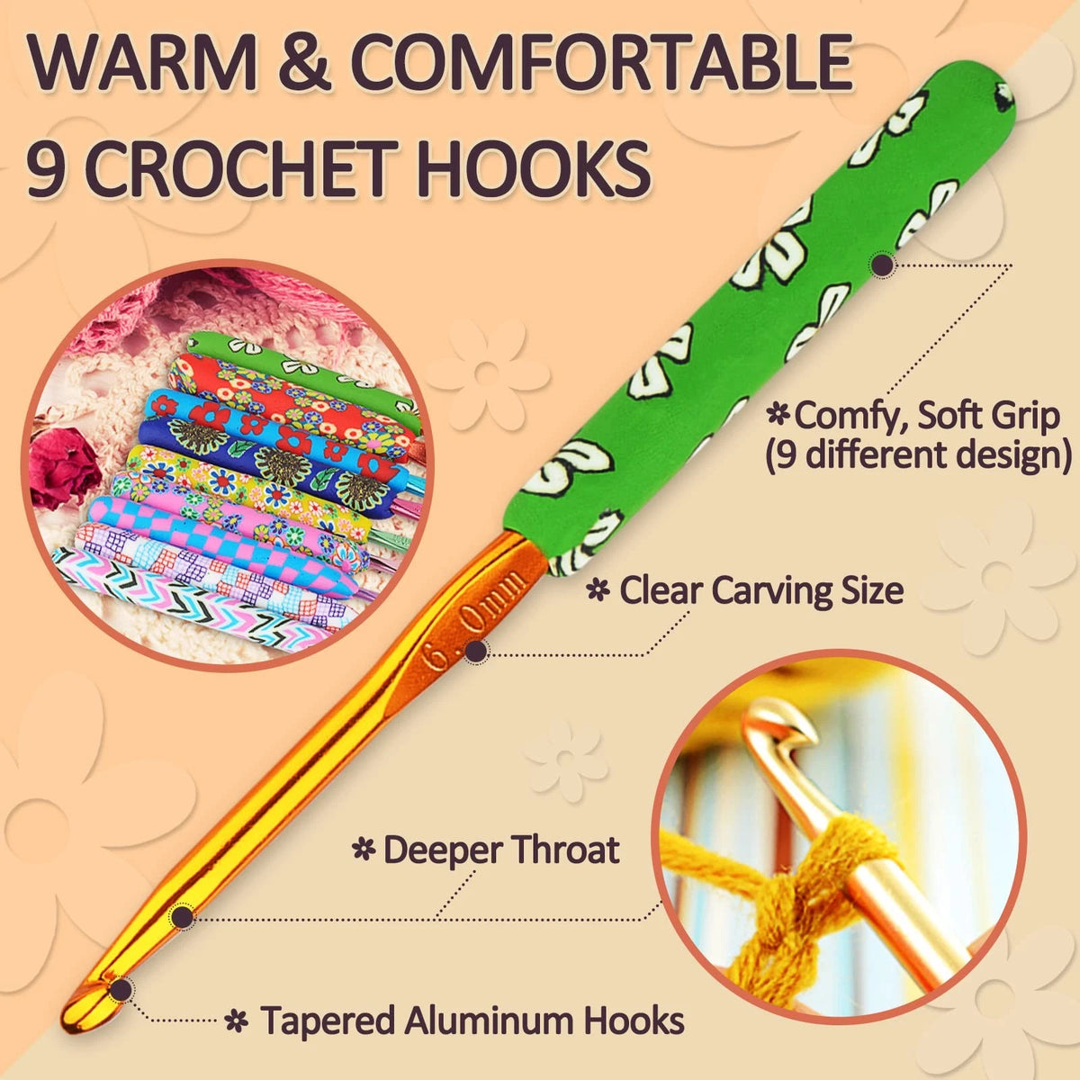 Coopay Warm Crochet Hook, Ergonomic Hooks Set w/Soft Fresh Flowers