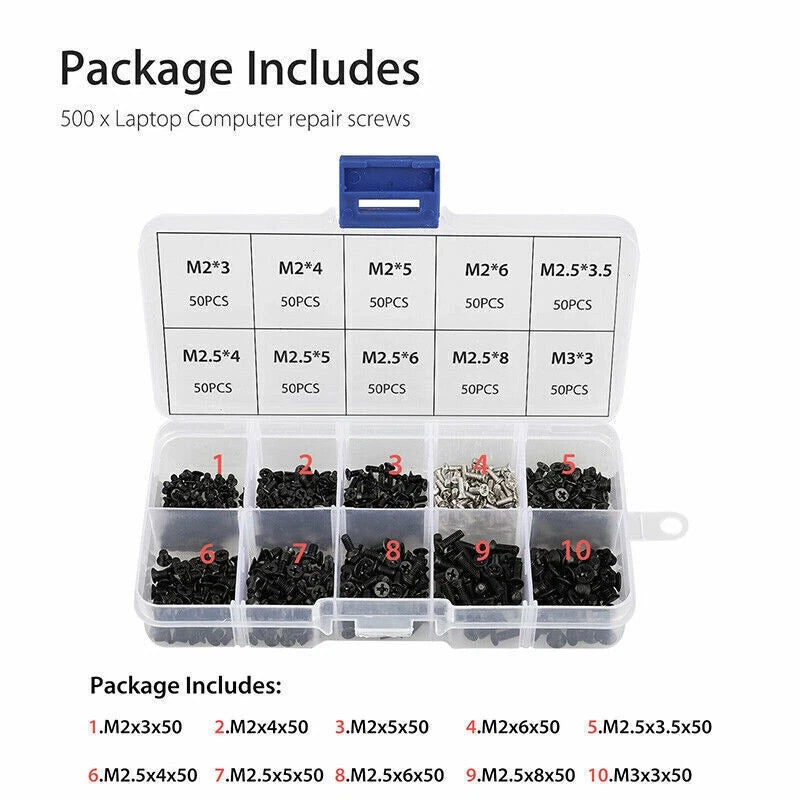 1Box Alloy Steel M2 M2.5 M3 10 Sizes Laptop Computer Notebook Repair Screws Kit