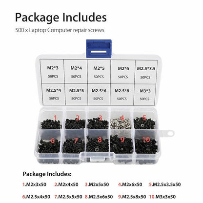1Box Alloy Steel M2 M2.5 M3 10 Sizes Laptop Computer Notebook Repair Screws Kit