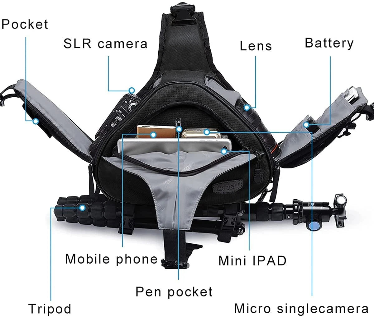 CADeN Camera Bag Sling Backpack Case Waterproof with Rain Small, Black