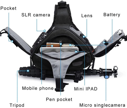 CADeN Camera Bag Sling Backpack Case Waterproof with Rain Small, Black