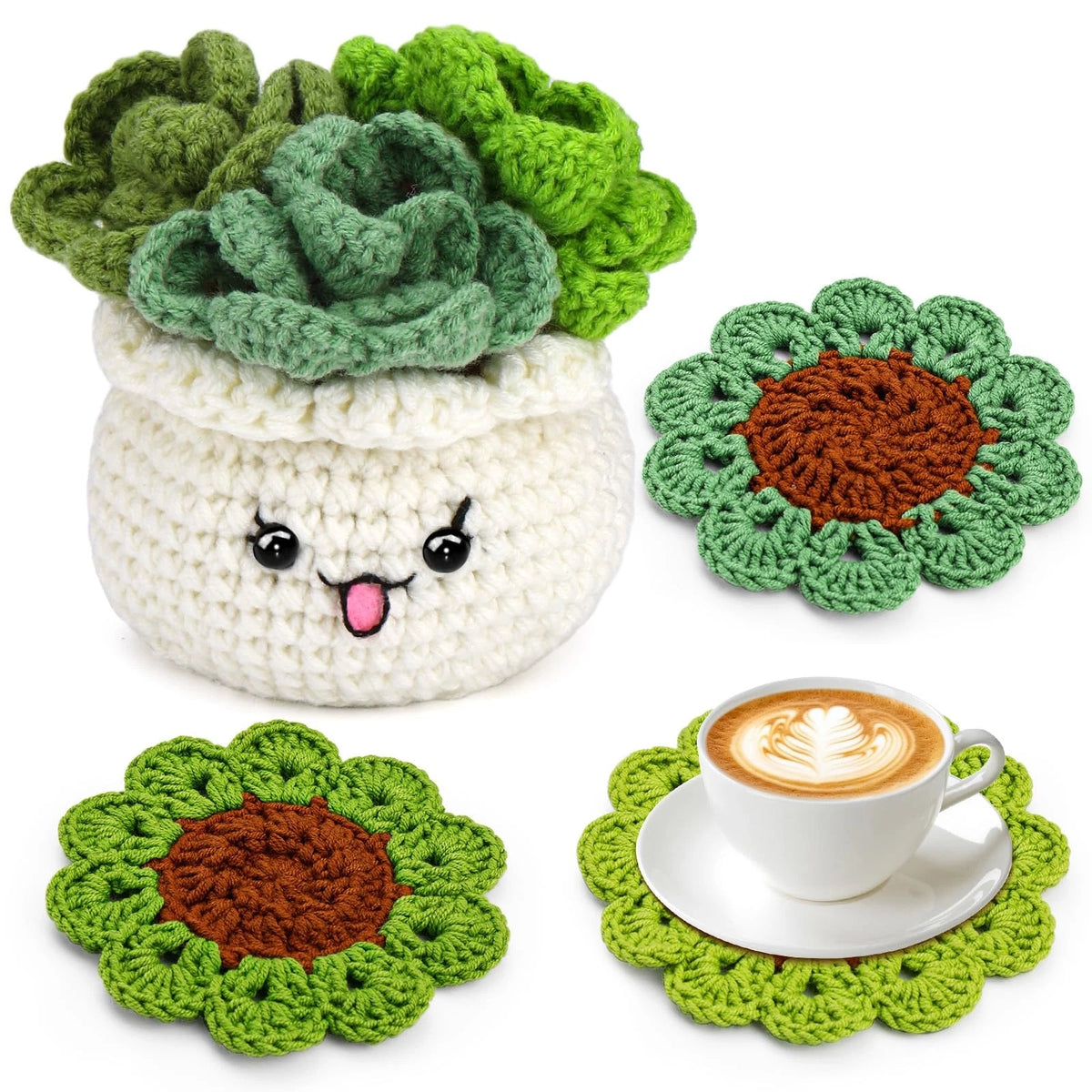 FTEVEN Crochet Kit for Beginners, 4 inches x 4 x 1 inch, 3PCS Coasters