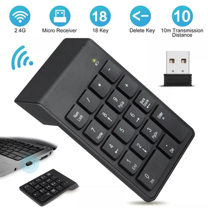 Plug-N-Play 18-Key 2.4GHz Wireless USB Number Keyboard For Laptop/Desktop PC