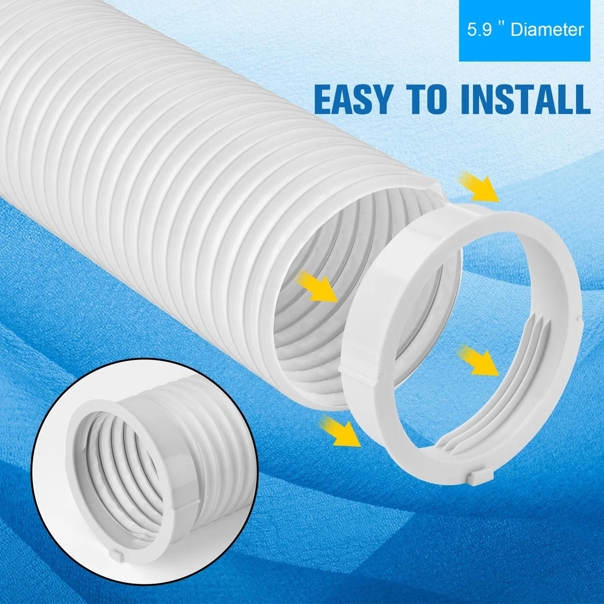 Portable AC Hose Kit with Adapter, Dia 5.9" / L 59" / Coupler AA06, White