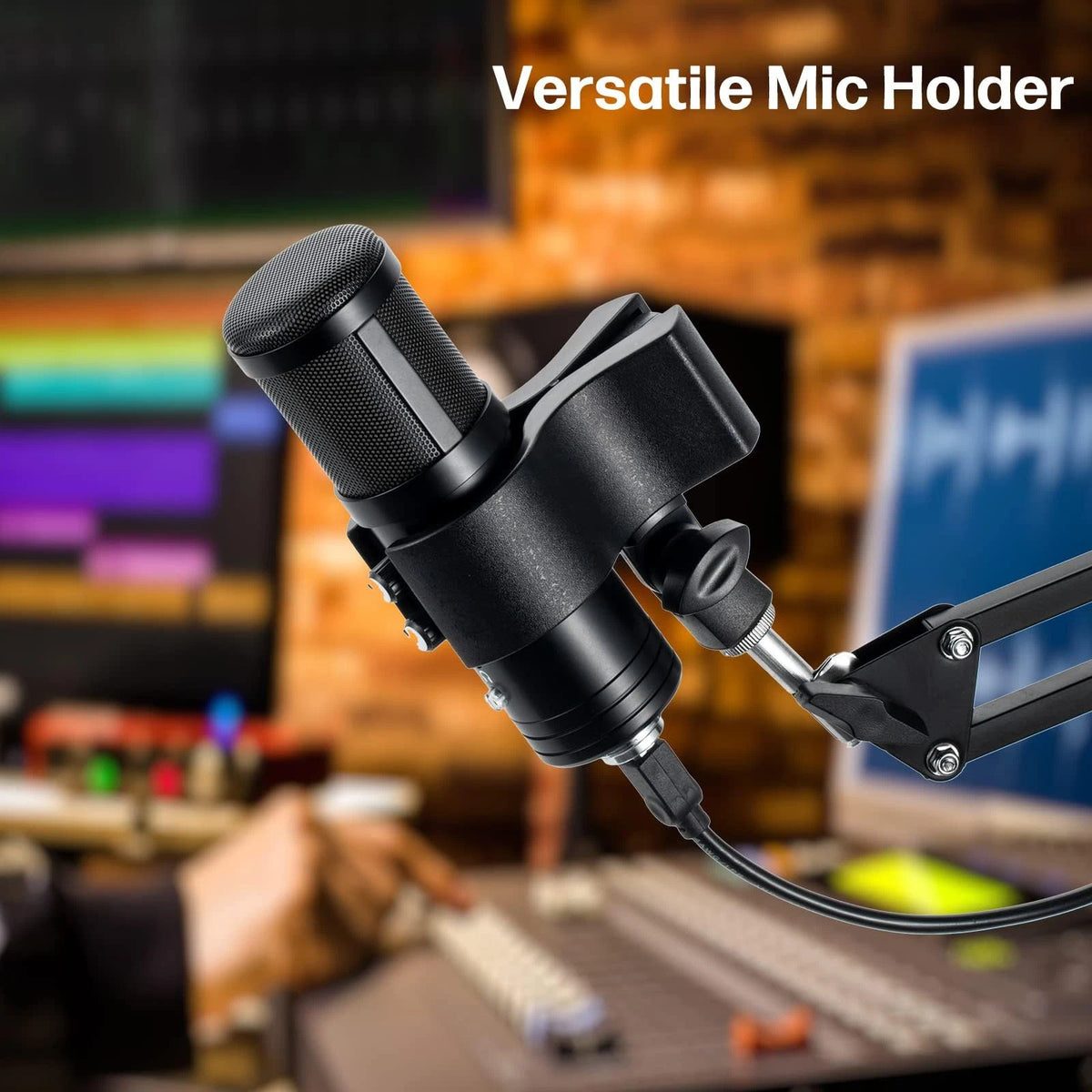 BILIONE 1pcs Large Microphone Clip, Adjustable Mic Holder for 1 Pack, black