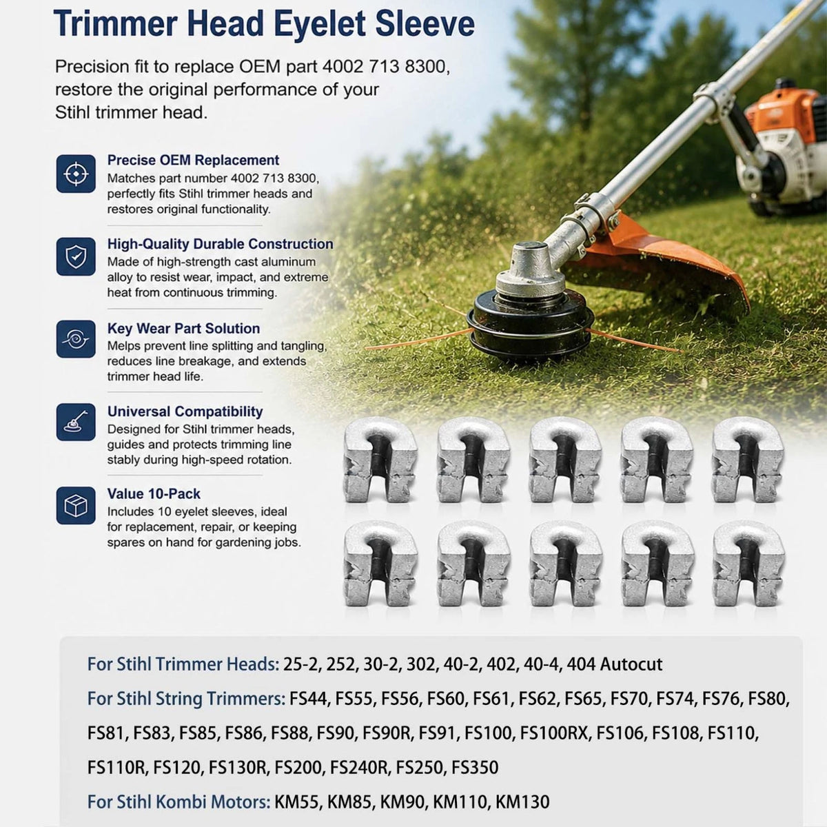 10 Pack Trimmer Head Eyelet Sleeves Fits for Stihl Stops Fraying Cast Aluminum