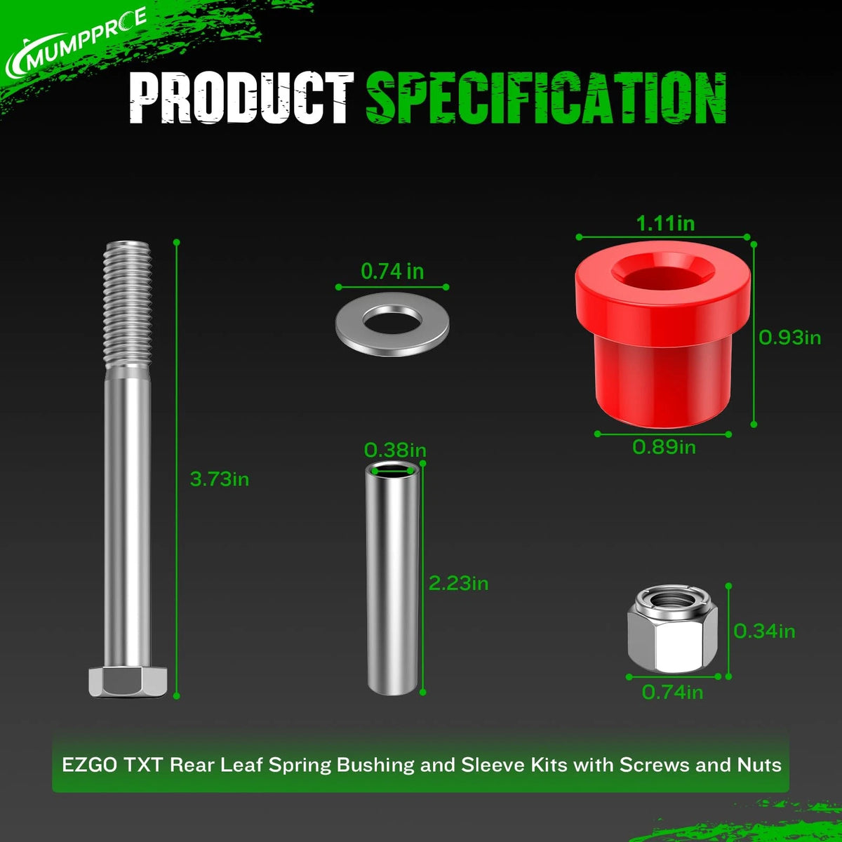 EZGO TXT Spring Bushing Kit With Screw Nuts, Golf Cart Rear Leaf black